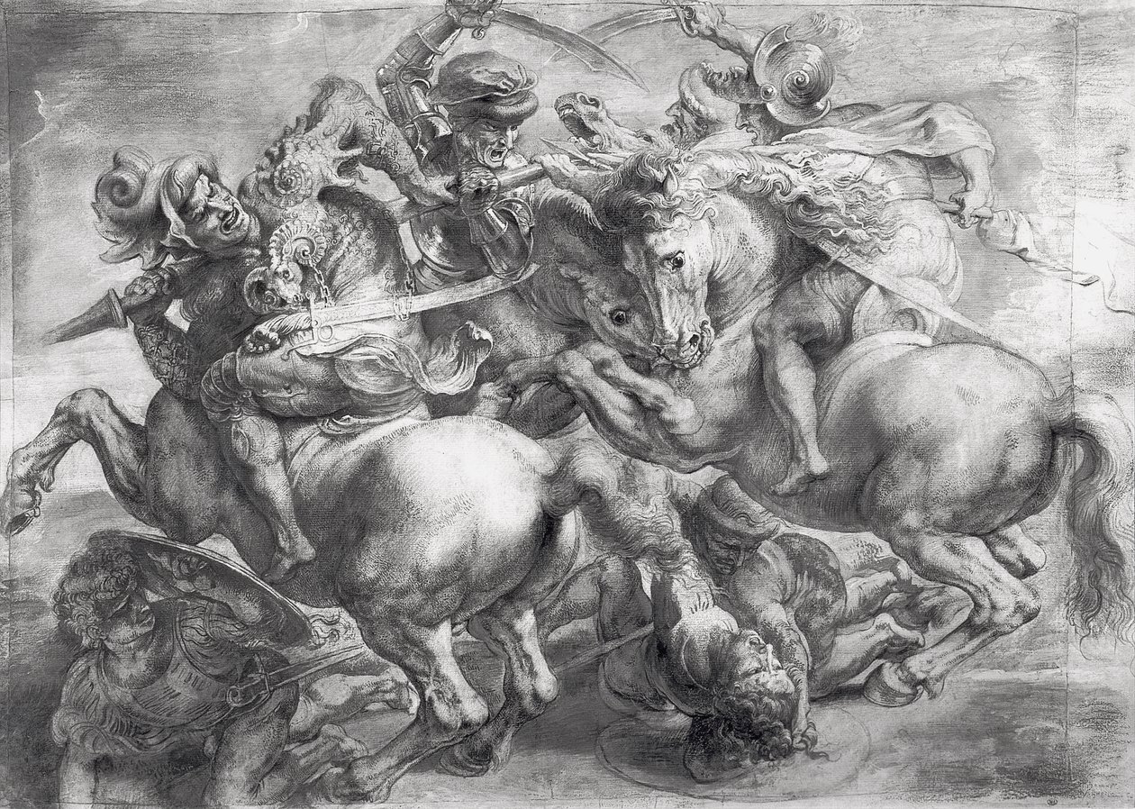 Slaget ved Anghiari efter Leonardo da Vinci (1452-1519) af Peter Paul Rubens