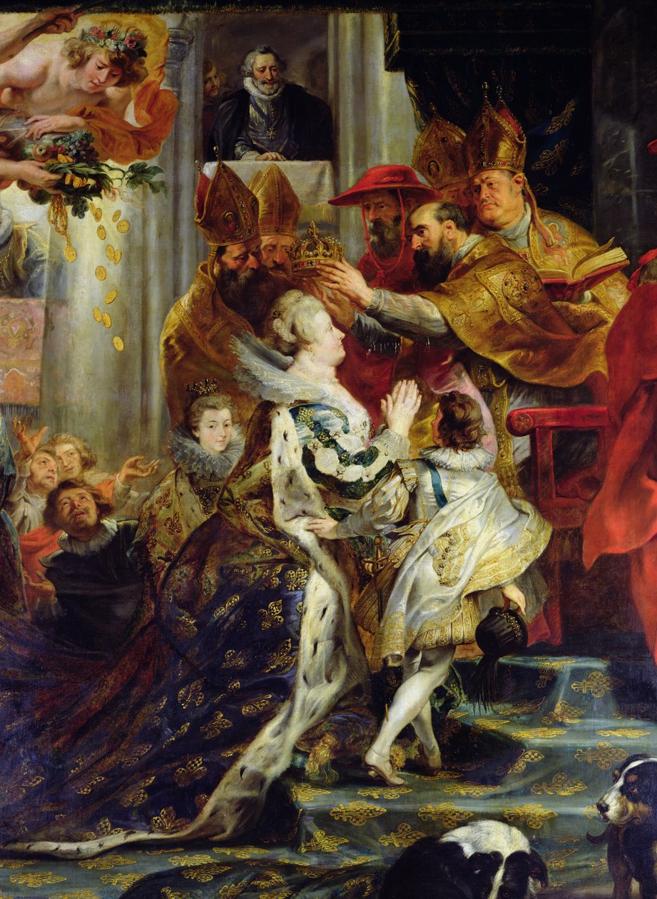The Medici Cycle: The Coronation of Marie de Medici (1573-1642) ved St. Denis, 13. maj 1610, detalje af kroningen, 1621-25 af Peter Paul Rubens