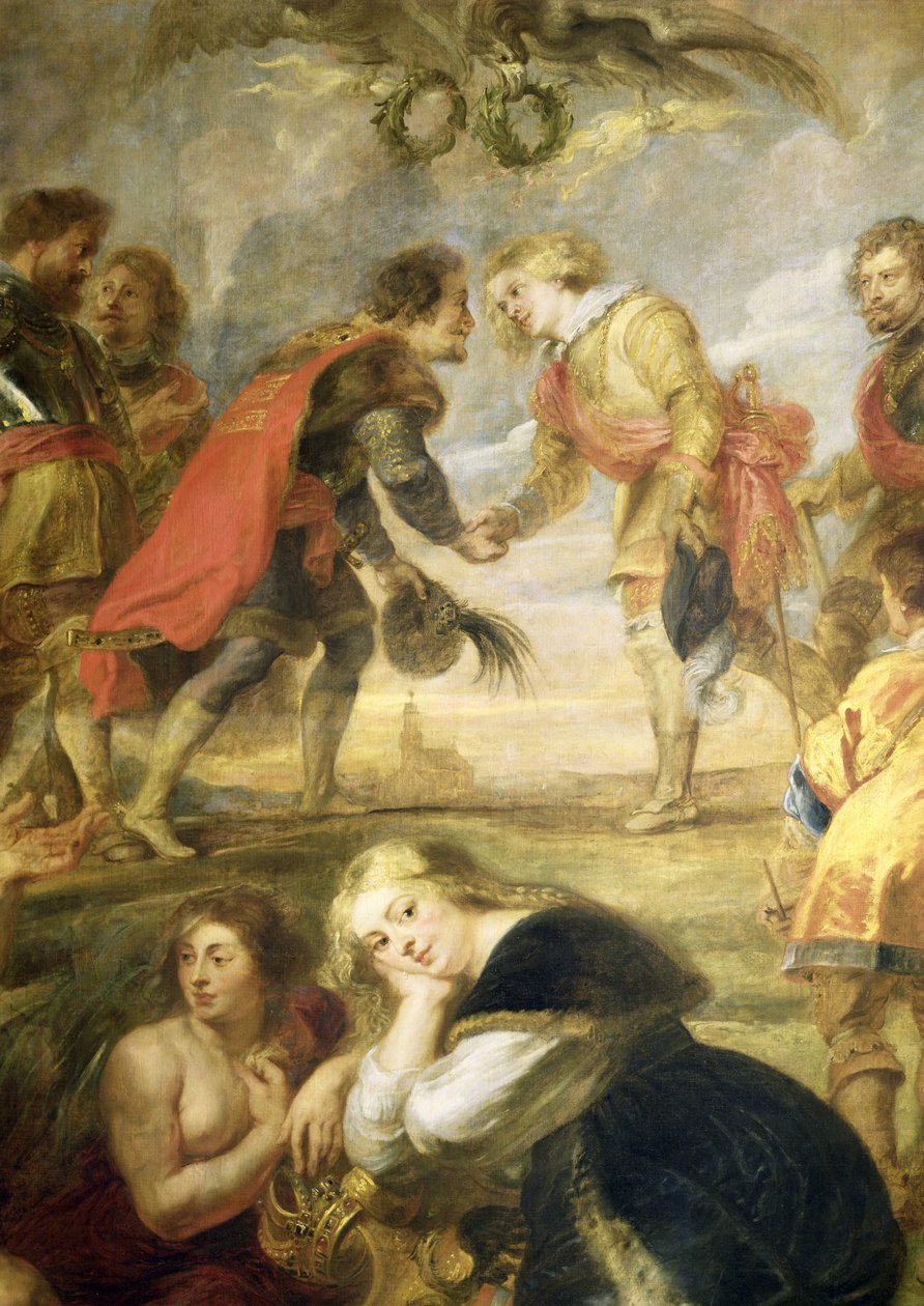 Mødet mellem Ferdinand II (1578-1637) og hans søn kardinal Infante Ferdinand før slaget ved Nördlingen i 1634, 1634-35 af Peter Paul Rubens