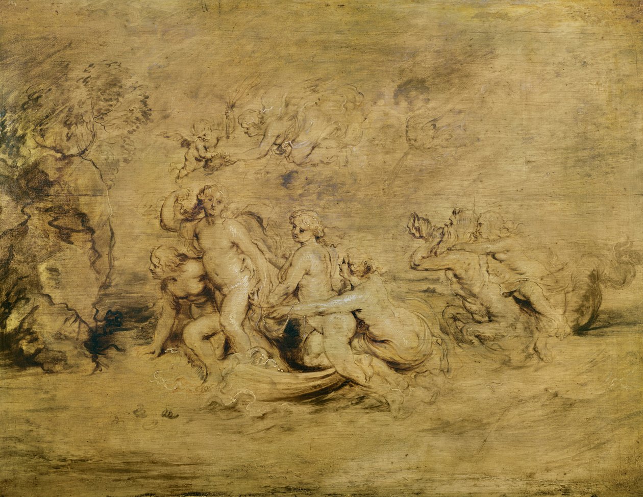 The Triumph of Venus (rød, sort og hvid blæk og kridt på papir) af Peter Paul Rubens