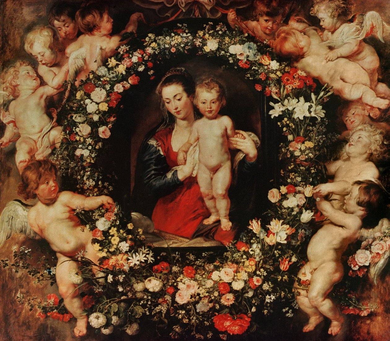 Jomfru med blomsterkrans, ca.1618-20 af Peter Paul Rubens