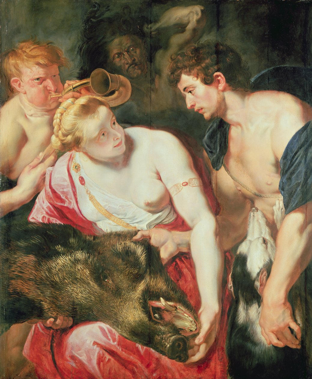 Meleager og Atalanta (olie på egetræspanel) af Peter Paul studio of Rubens