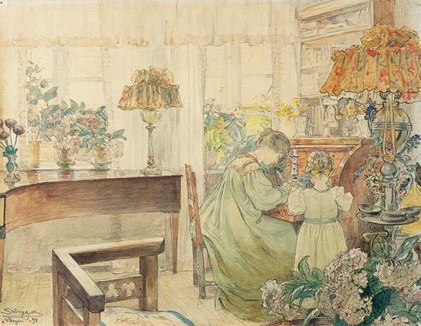Marie og Vibeke Kroyer ved skrivebordet i huset på Skagen Plantage af Peder Severin Krøyer
