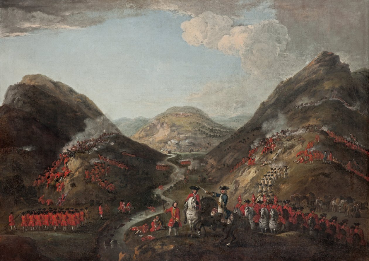 Slaget ved Glenshiel 1719. Tallene inkluderer sandsynligvis Lord George Murray, cirka 1700 af Peter Tillemans