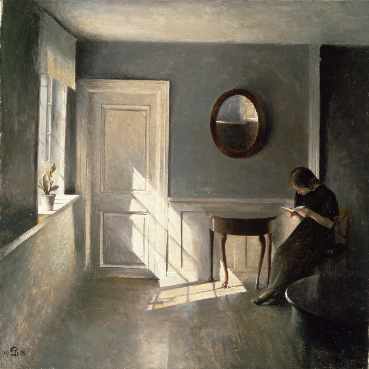 Pige, der læser et brev i et interiør, 1908 af Peter Vilhelm Ilsted