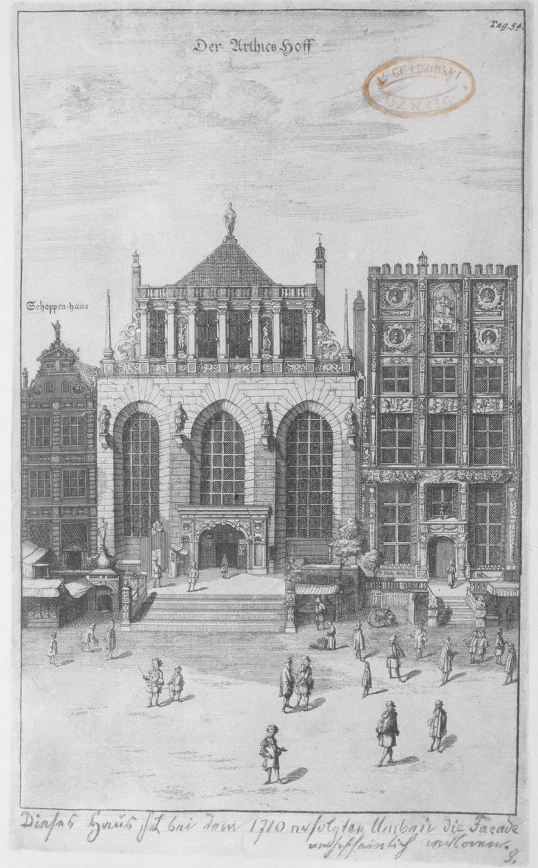 The Artus Court, 1687 (ætsning på duppepapir) af Peter Willer
