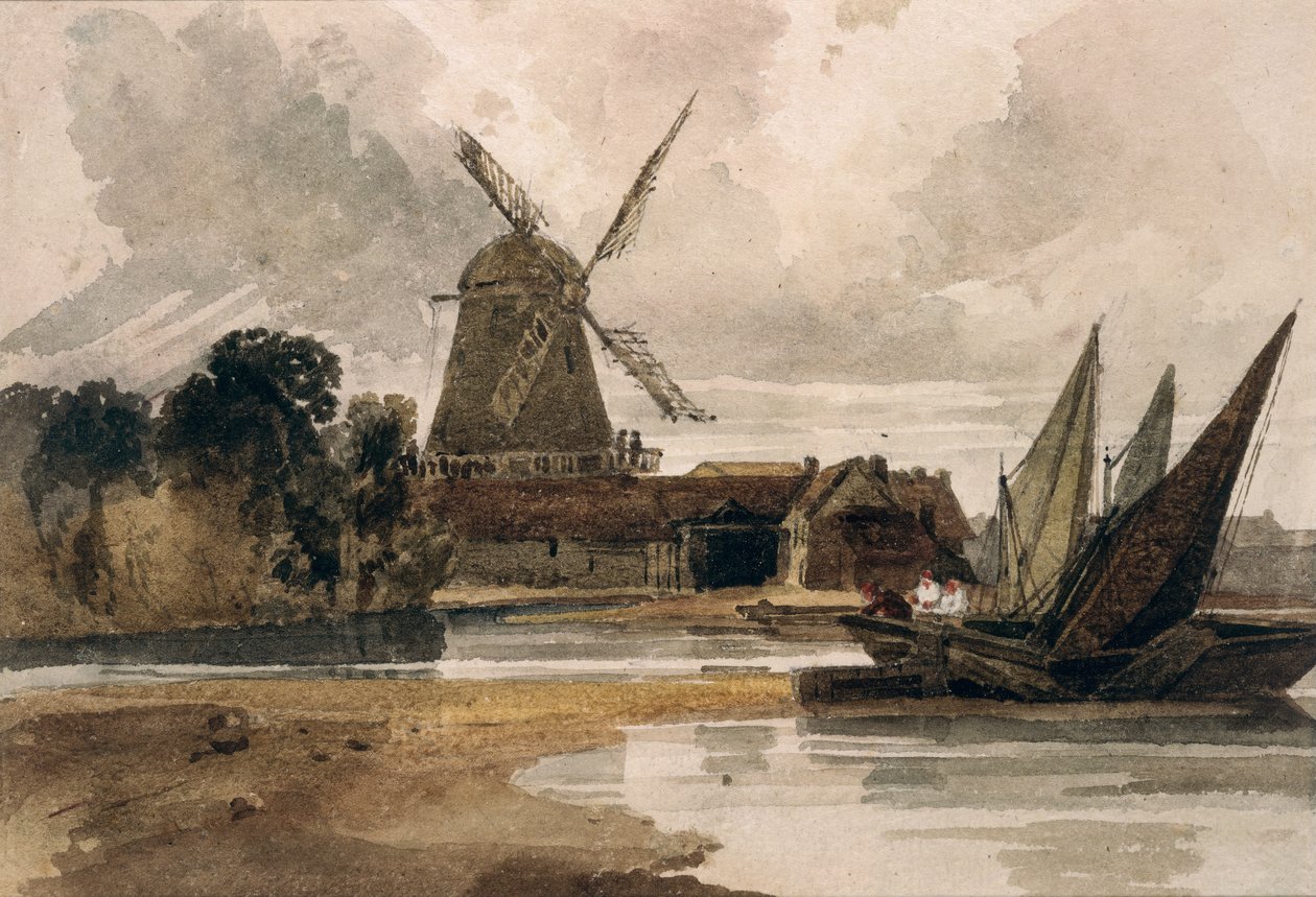 En Smock Mill på Themsen af Peter de Wint