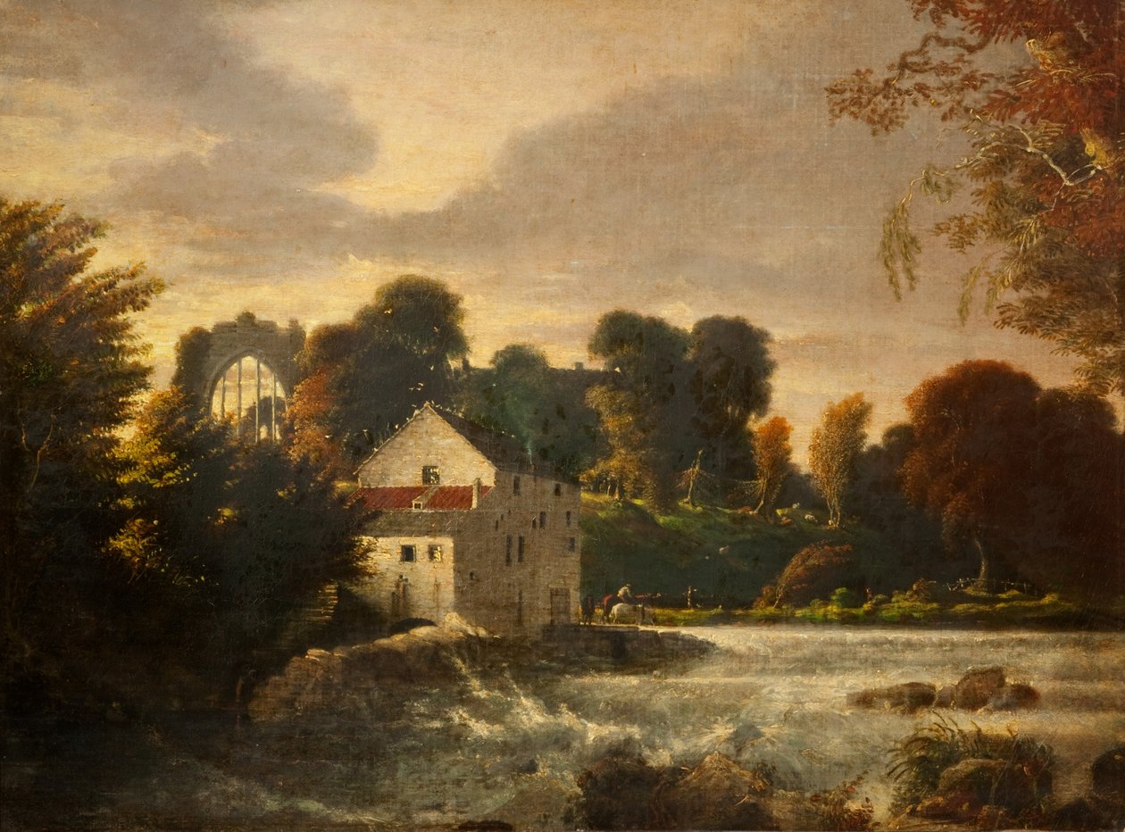 En vandmølle nær Egglestone Abbey, Durham, ca. 1814 af Peter de Wint