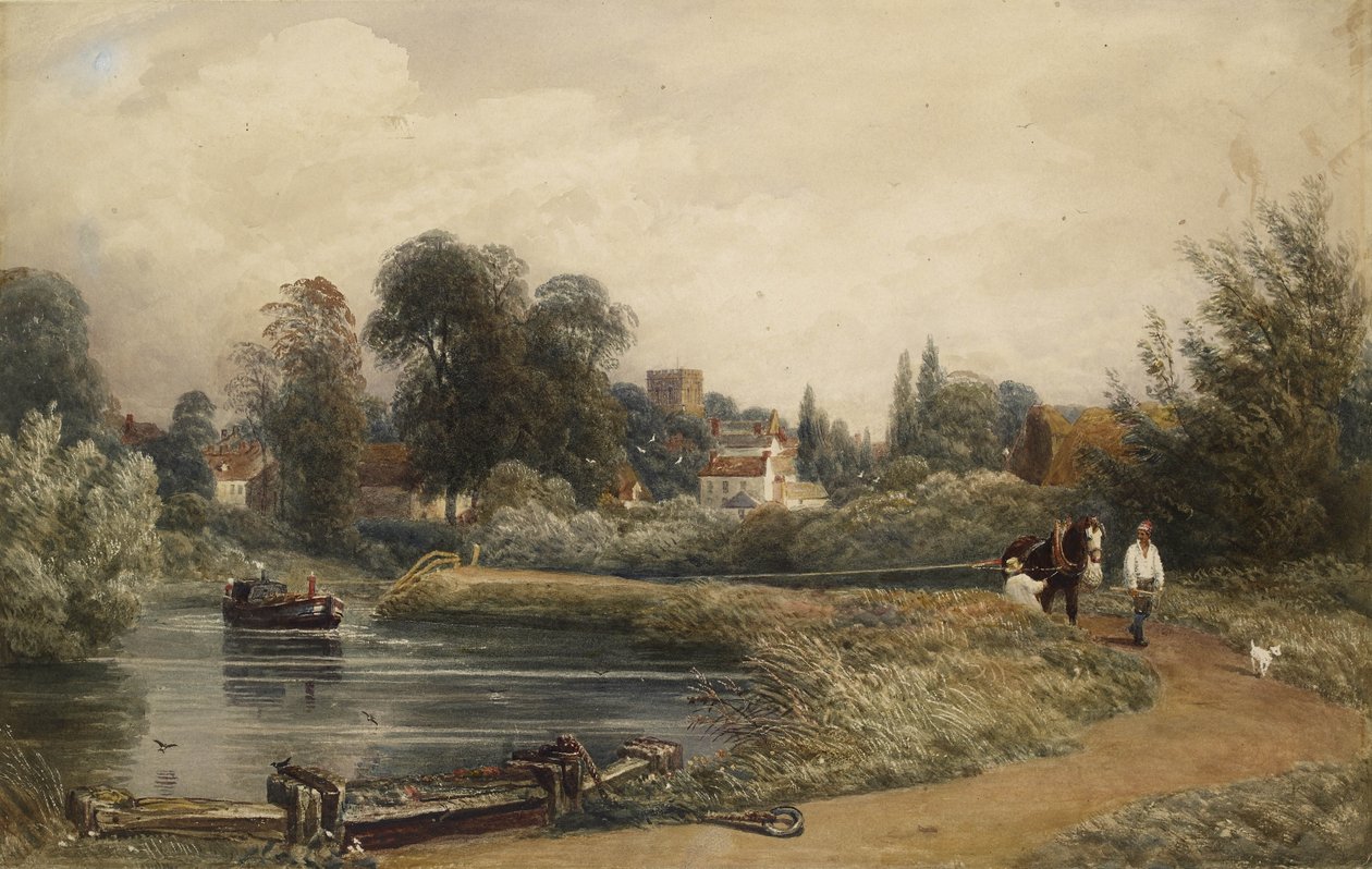 Udsigt over Iffley fra floden, 1841 (wc med udkradsning) af Peter de Wint