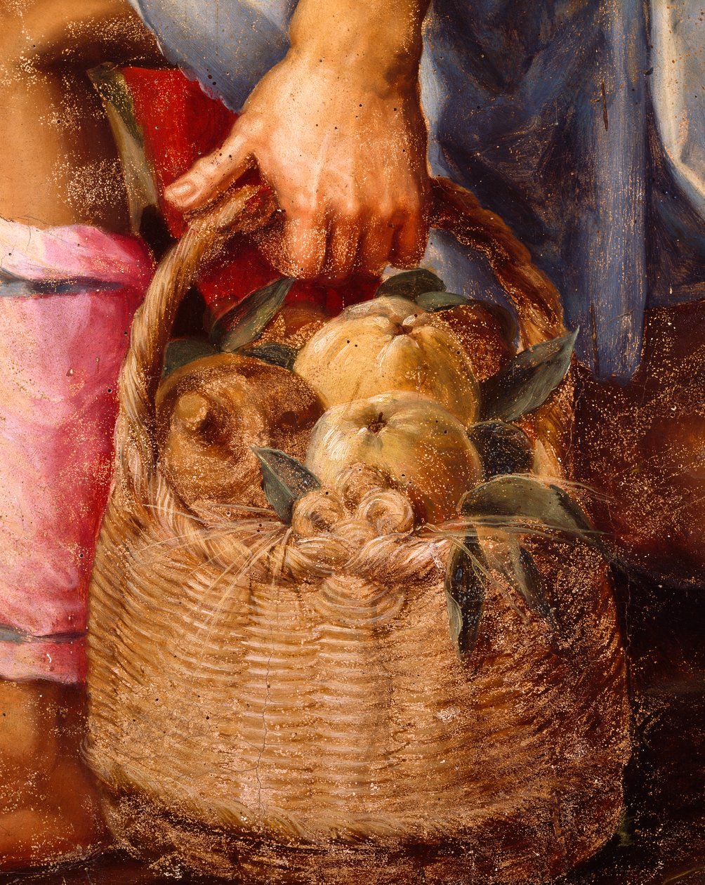 Kurv med frugt, detalje fra Adoration of Shepherds af Peter Candid (1548-1628), olie på panel, 248x162 cm af Peter (1548 1628) Candid