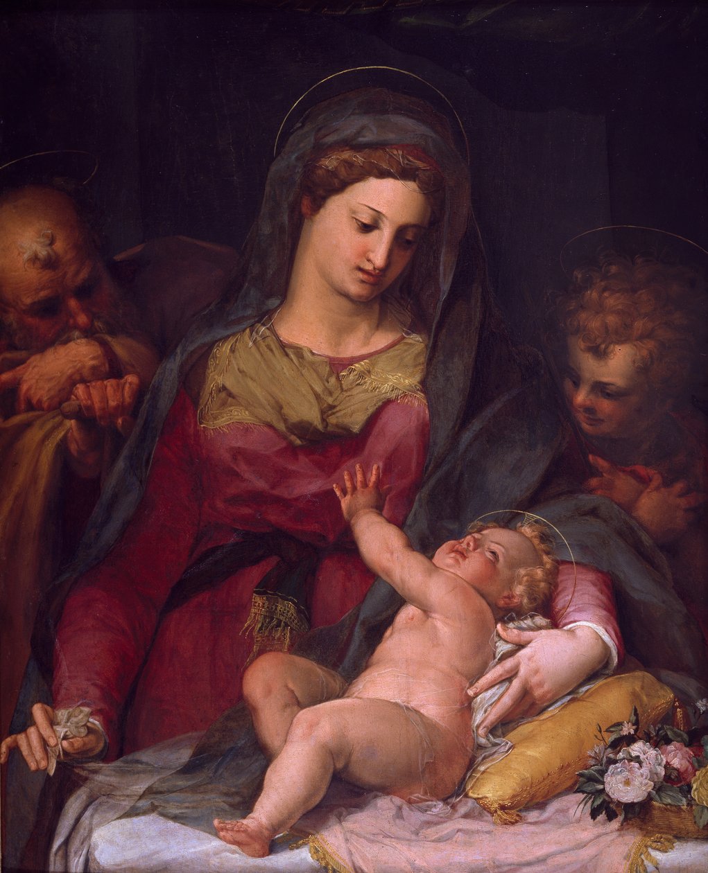 Hellig familie med Johannes af Peter Candid (1548-1628), olie på panel af Peter (1548 1628) Candid