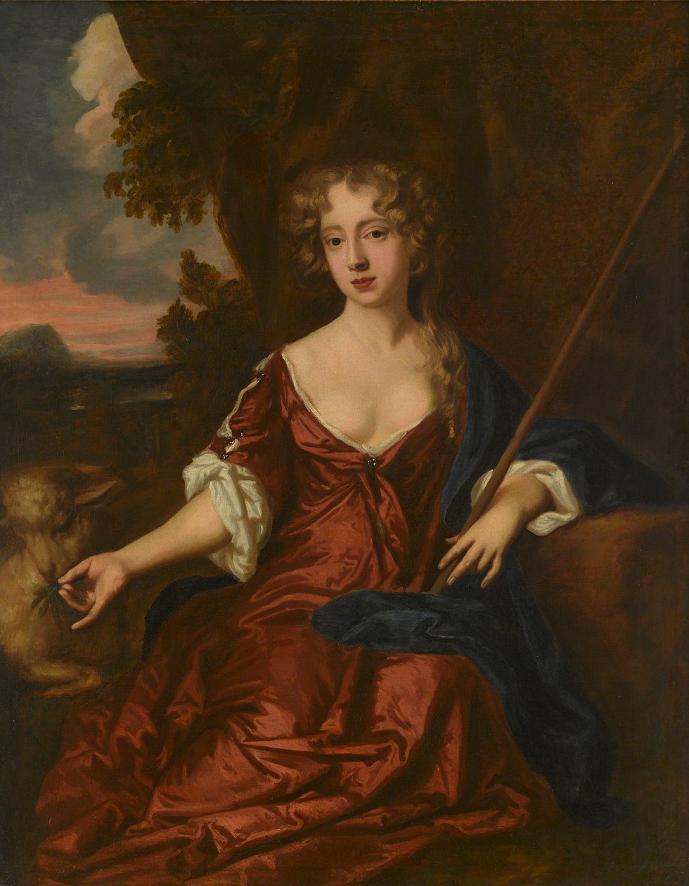 Portræt af en dame, der siges at være Nell Gwynne som hyrdinde (olie på lærred) af Peter (circle of) Lely