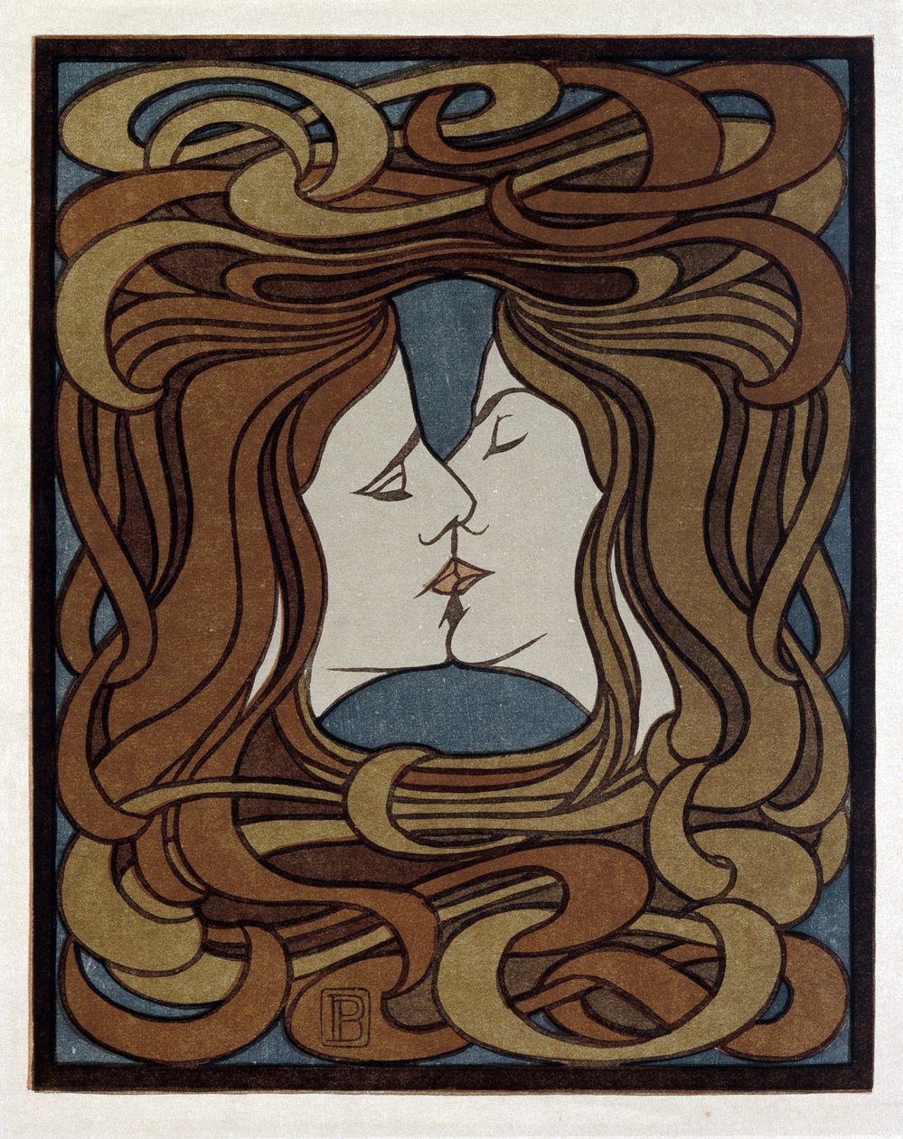 Kysset - Behrens, Peter (1868-1940) - 1900 - Træsnit - Museum of Arts and Crafts Hamburg af Peter Behrens