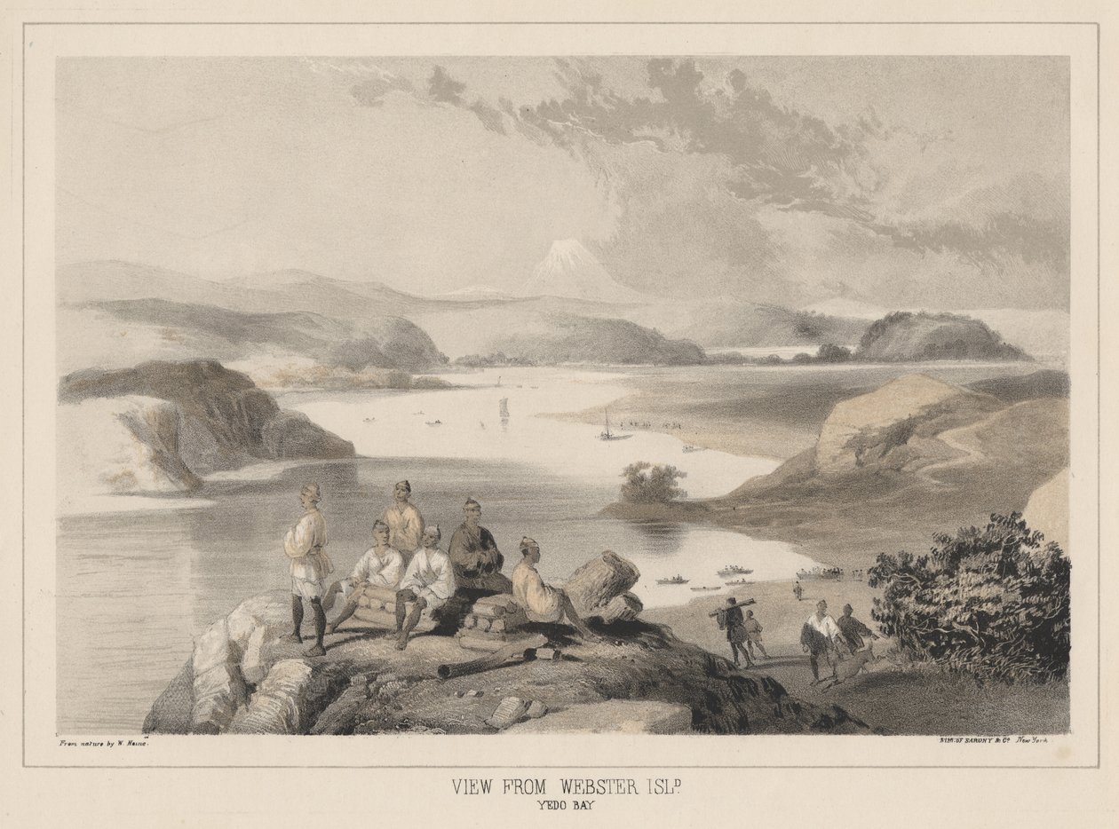 Udsigt fra Webster Island, Yedo Bay, litho af Sarony und Co., 1855 (chromolitho) af Peter Bernhard Wilhelm Heine