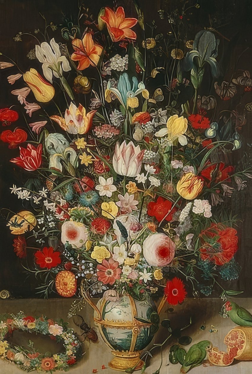 Vase med blomster. Omkring 1620 af Peter Binoit
