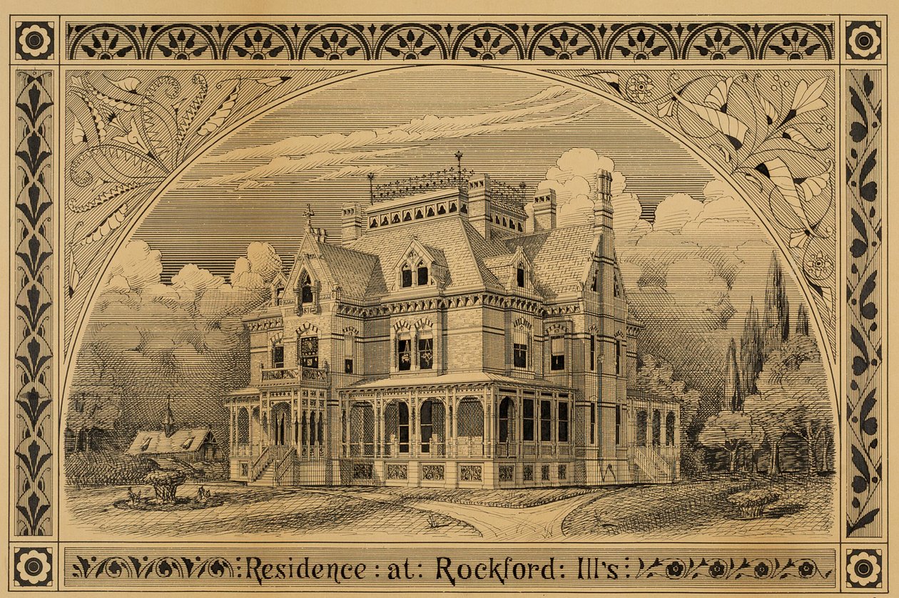 N. C. Thompson House, Rockford, Illinois, Perspektiv, 1876. af Peter Bonnett Wight