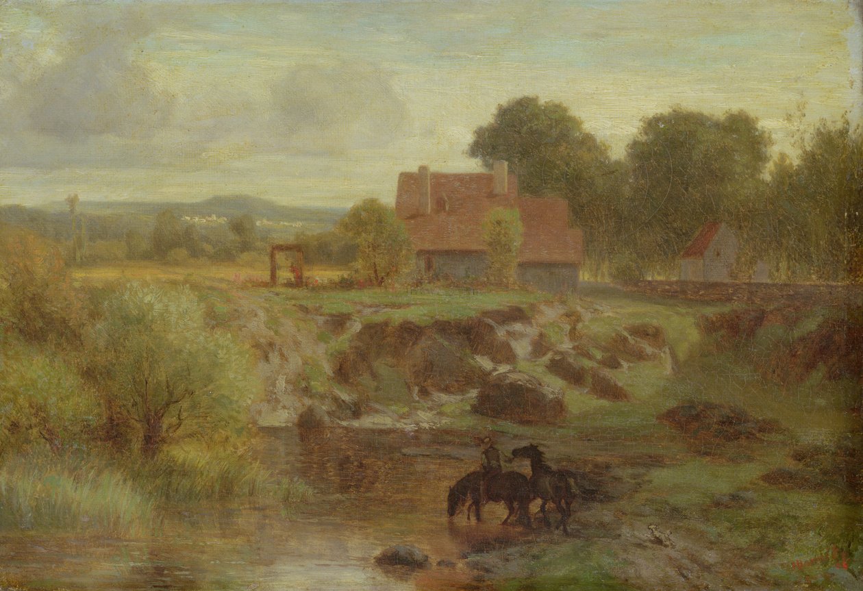 Heste krydser en flod i Ile de France, 1855 af Peter Burnitz
