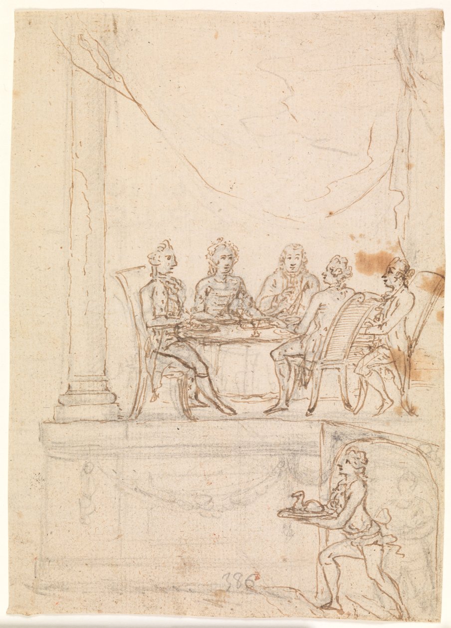 Kongefamilien ved et taffel på Hirschholm Slot 29. september 1771 af Peter Cramer