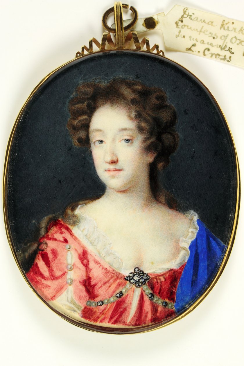 Diana Kirke, grevinde af Oxford (akvarel på vellum) af Peter Cross