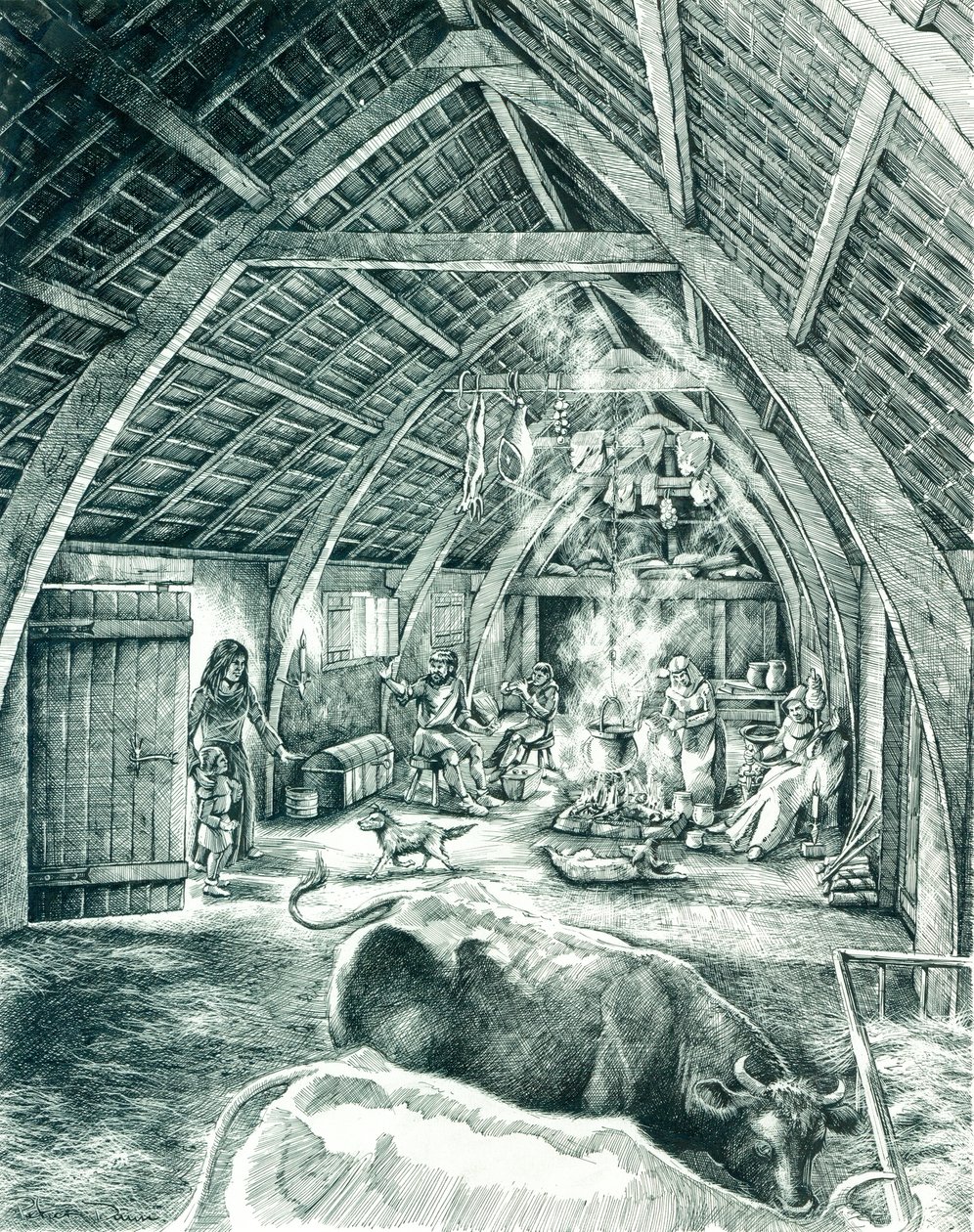 Middelalderlig bondehus, c13.-15. århundrede, c1980-2010 af Peter Dunn