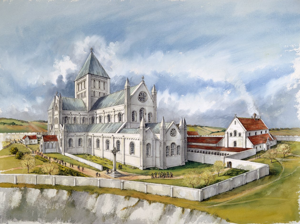 Den gamle Sarum-katedral, c1150, c1990-2010 af Peter Dunn