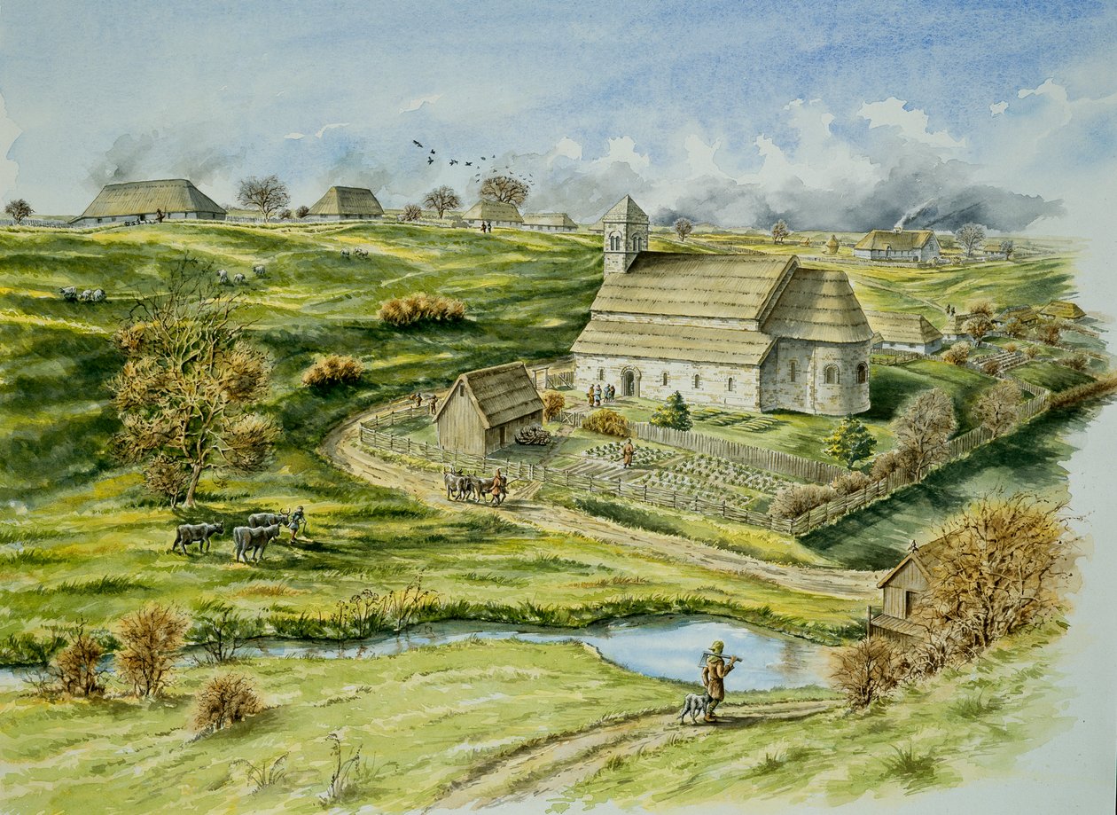 Wharram Percy Medieval Village, slutningen af det 12. århundrede, c1990-2010 af Peter Dunn