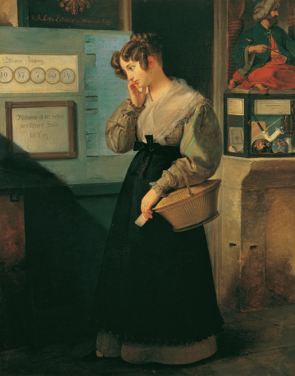 Pige foran en lotteributik, 1829. af Peter Fendi
