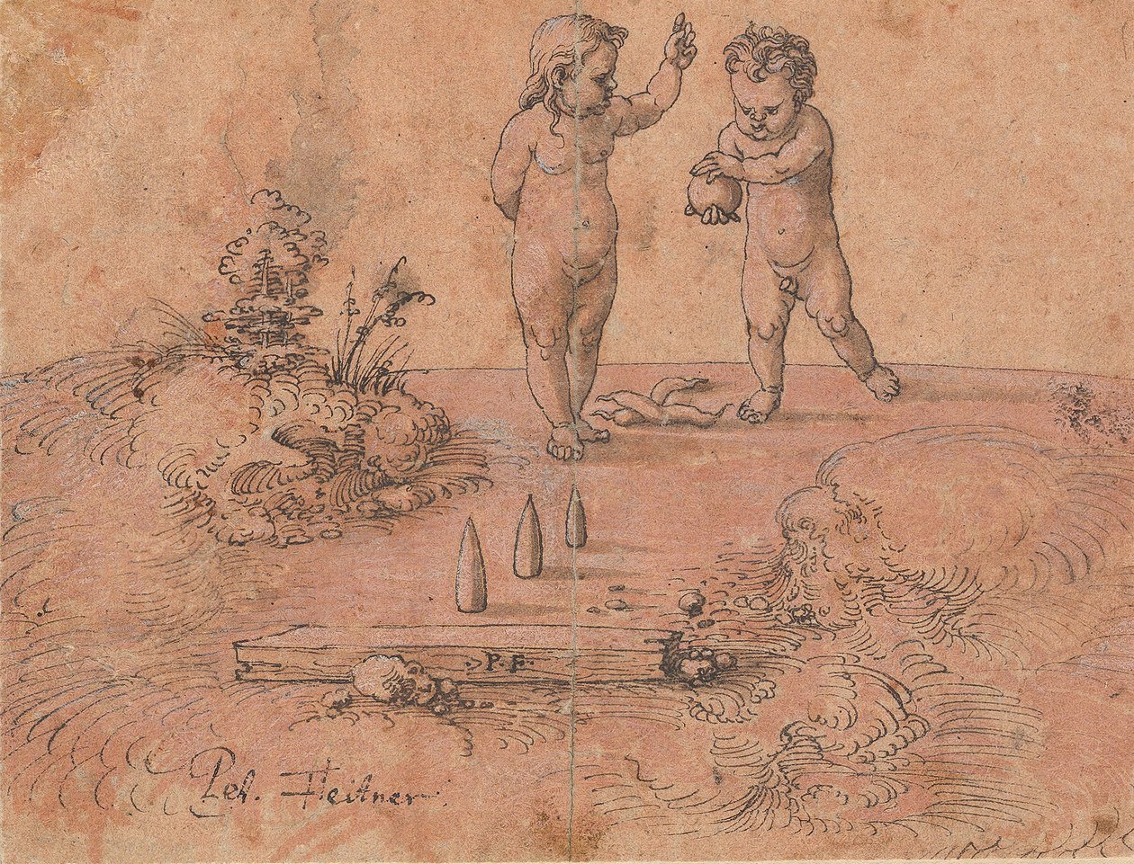 To børn leger med en bold, 1500-1546. af Peter Flötner