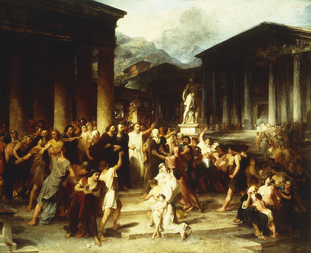 En samling foran templet, af Peter Frederick Rothermel