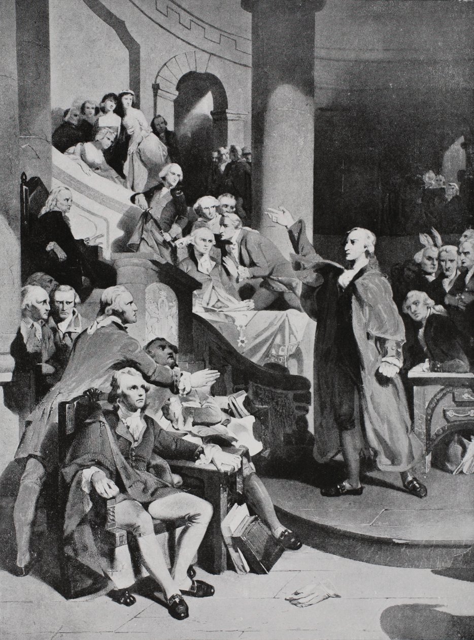 Patrick Henry holder sin berømte tale i Borgernes Hus af Peter Frederick Rothermel