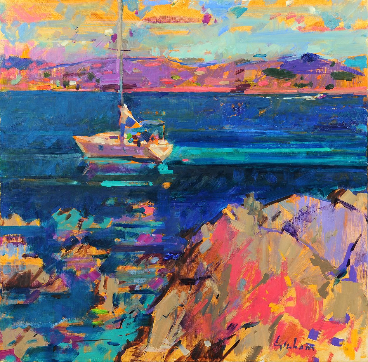 Ved Anchor, St. Tropez Coast af Peter Graham (Contemporary)
