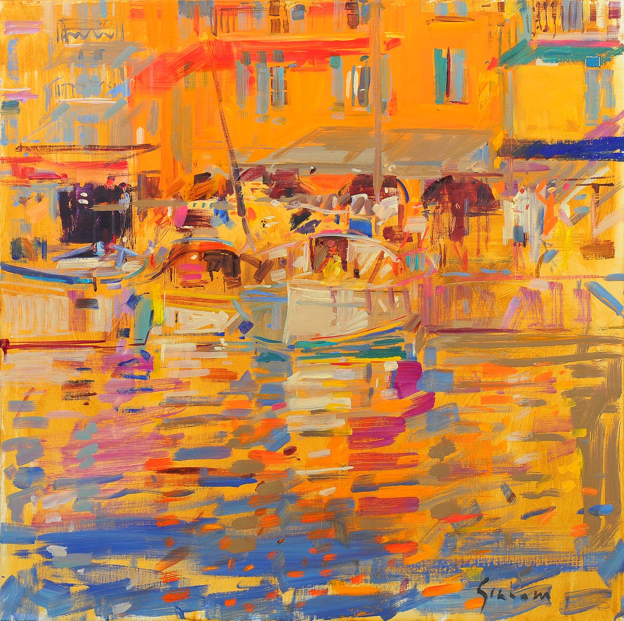 Både i Harbour Saint Tropez af Peter Graham (Contemporary)