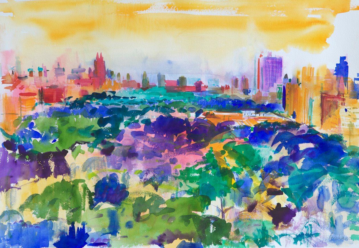 Central Park, New York, 2011 (wc på papir) af Peter Graham (Contemporary)