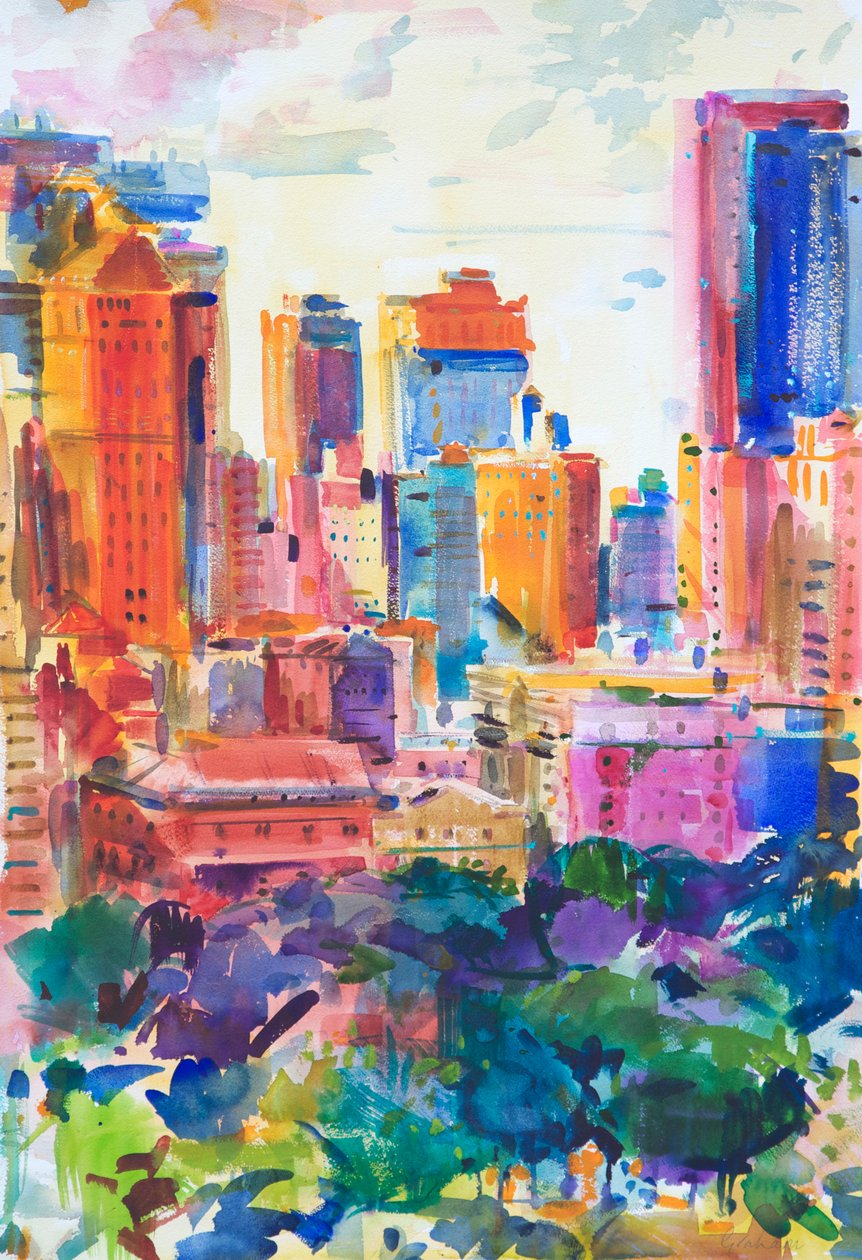 Central Park West, 2011 (wc på papir) af Peter Graham (Contemporary)