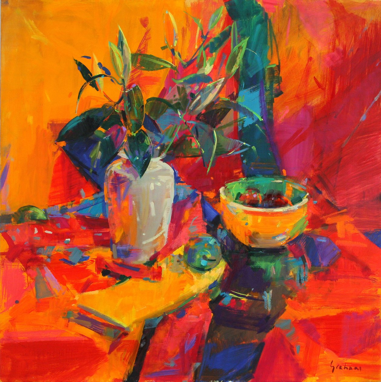 Liljer på en rød grund, 2012 af Peter Graham (Contemporary)