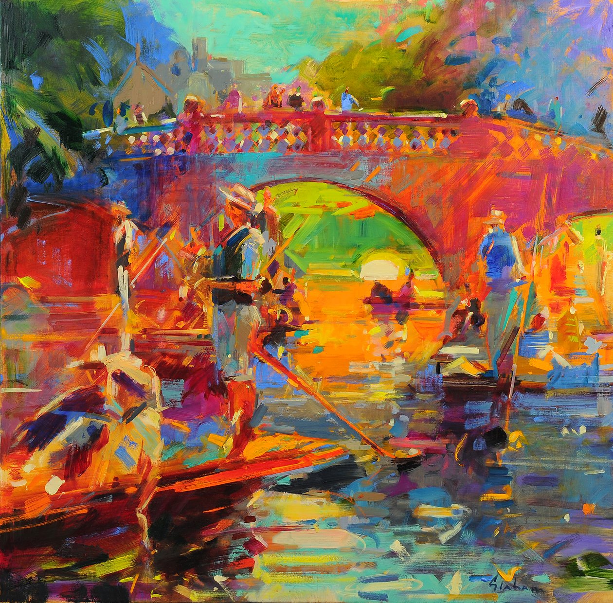 Punts, Clare Bridge af Peter Graham (Contemporary)