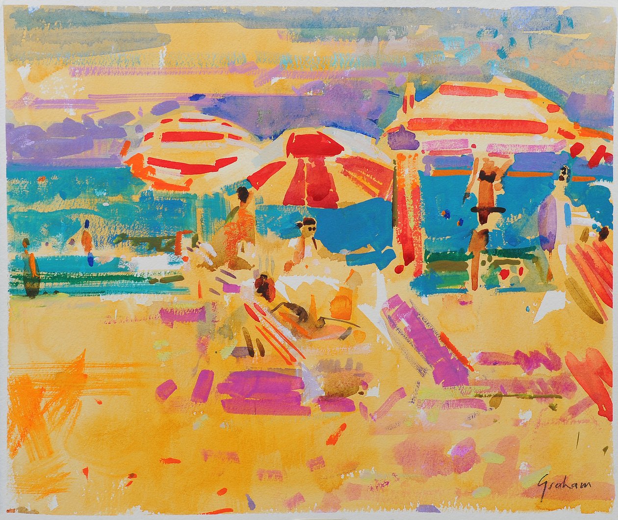 Røde parasoller, Miami af Peter Graham (Contemporary)