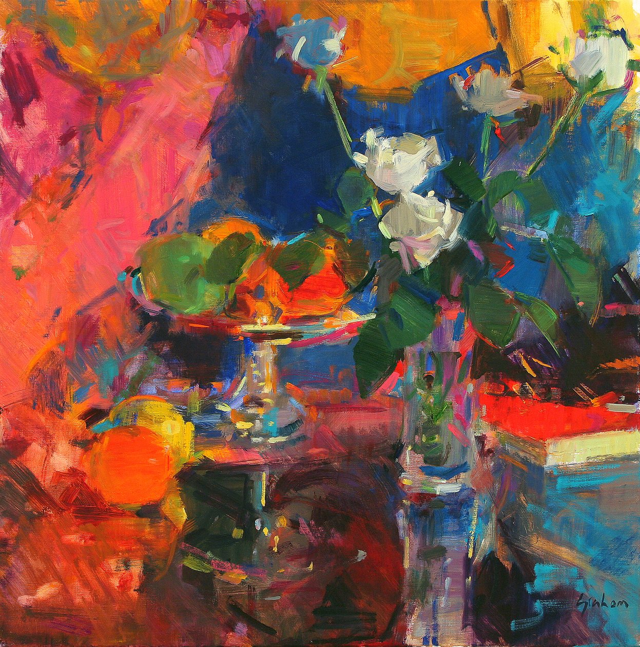 Stilleben med hvide roser af Peter Graham (Contemporary)
