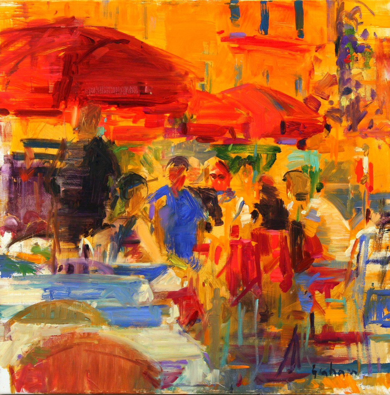Frokost på terrassen, Villefranche-sur-Mer (olie på lærred) af Peter Graham