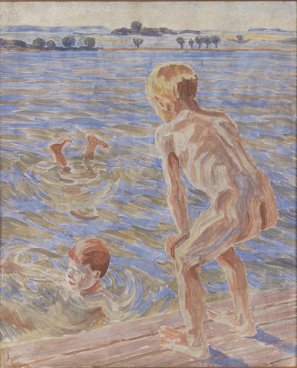 Badende drenge. Fåborg Fjord af Peter Hansen