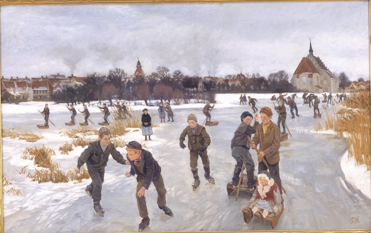Children skating outside Fåborg af Peter Hansen