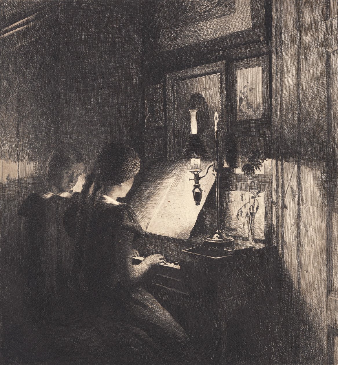 To småpiger ved et klaver af Peter Vilhelm Ilsted