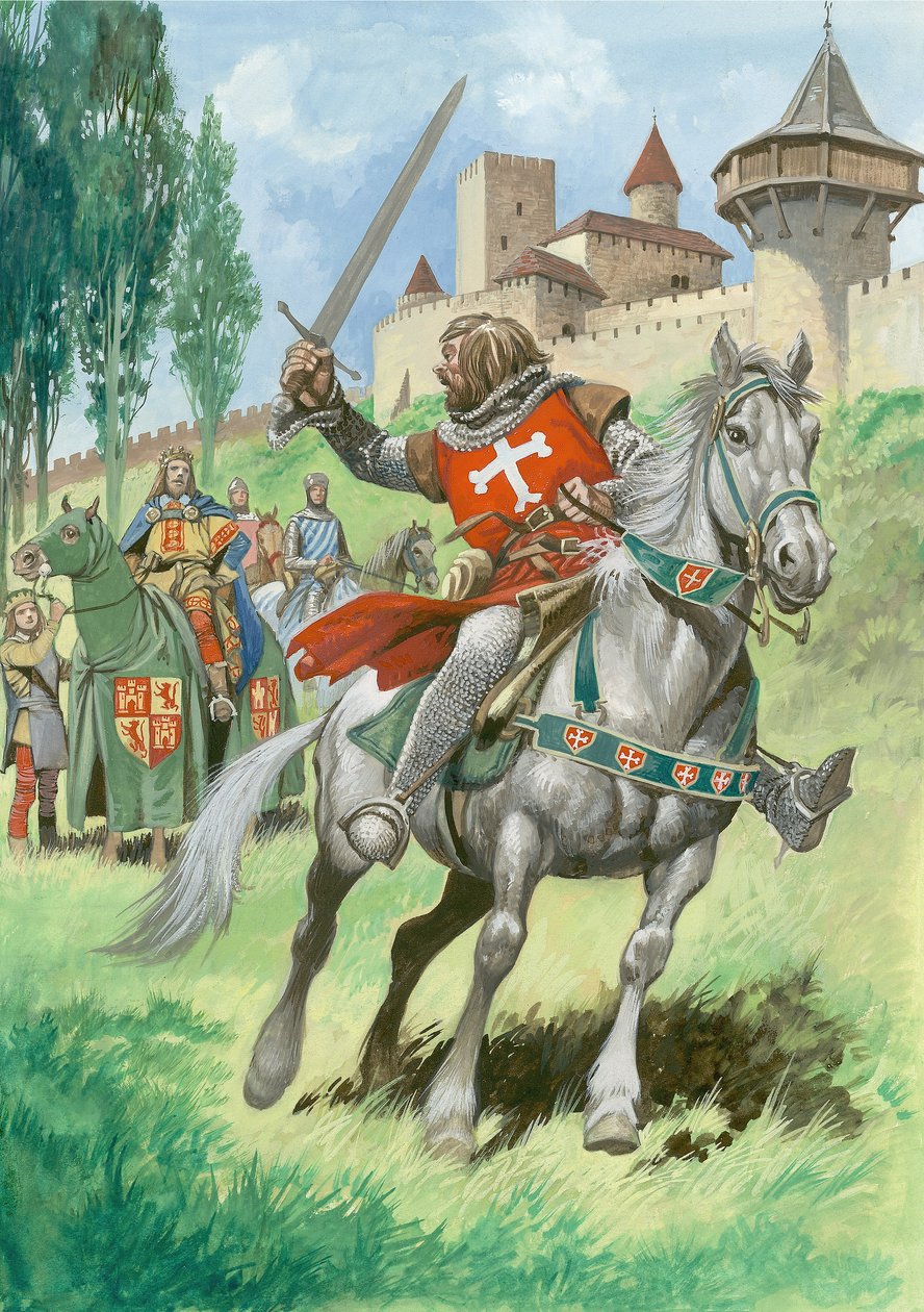 En ridder uden for et slot (gouache på papir) af Peter Jackson