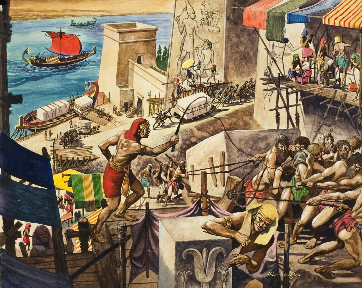 Building The Pyramids (gouache på papir) af Peter Jackson