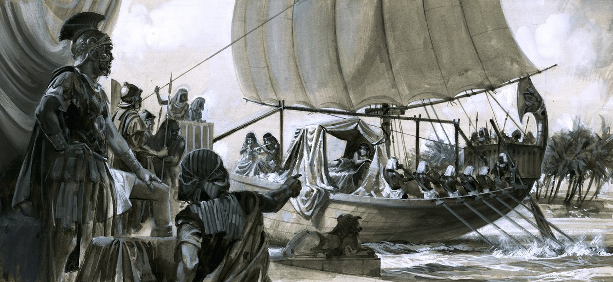 Kleopatra i sin pram (gouache på papir) af Peter Jackson