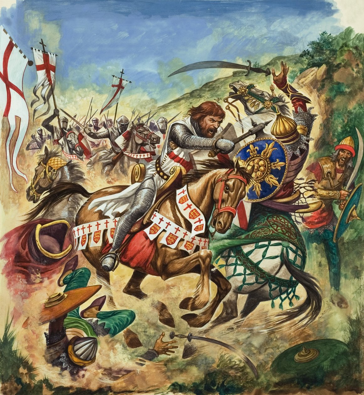 Richard Løvehjerte (1157-99) under det tredje korstog (gouache på papir) af Peter Jackson