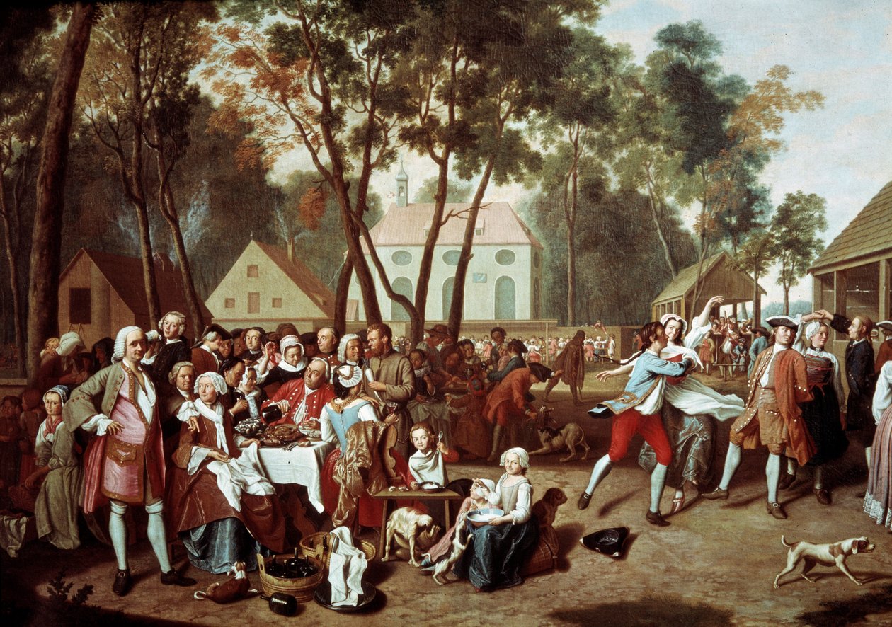 En messe i Grosshesselohe i Tyskland Landsbyfest. Maleri af Peter Jacob Horemans (1700-1776) af Peter Jacob Horemans