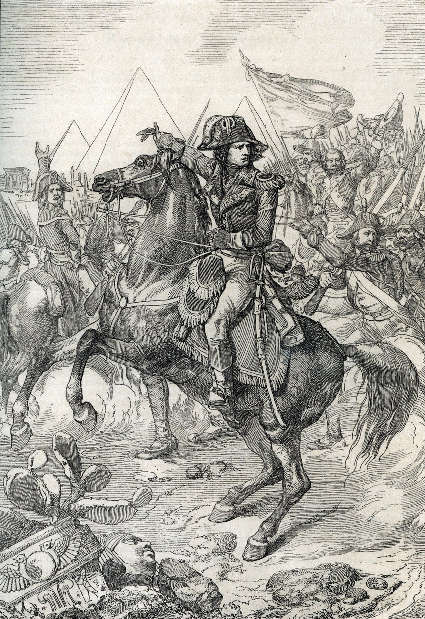 Kampagne (Ekspedition) af Egypten (1798-1801): General Napoleon Bonaparte (1765-1821) før pyramiderne af Peter Johann Nepomuck Geiger