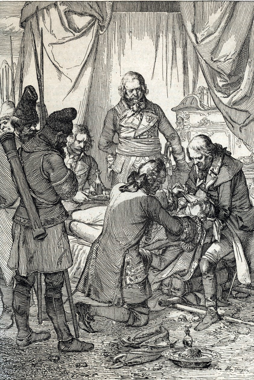 Kosciuszko-opstand: Polske hjerter Tadeusz Kosciuszko (1746-1817) såret i slaget ved Maciejowice mod russerne af Peter Johann Nepomuck Geiger
