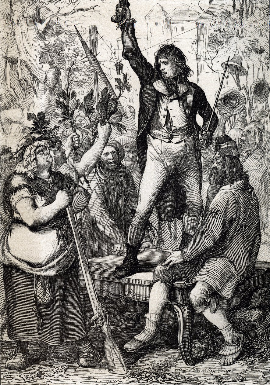 Udbrud af den franske revolution i 1789: den forsamlede befolkning opfordres til at vælge farven på en kokarde og til at gribe til våben historisk) af Anton Ziegler af Peter Johann Nepomuck Geiger